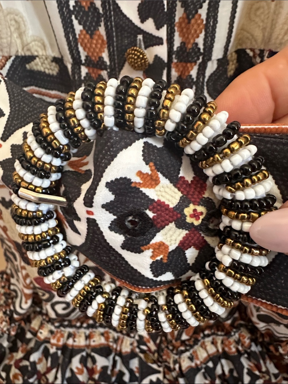 FARM Rio White Dress with Black and Brown Floral Trim - Picture 2 of 4